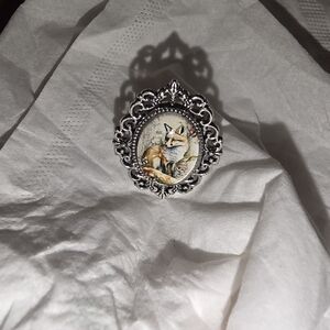 Fox Cabochon Stone In Silver Tone Bezel Adjustable Ring Base